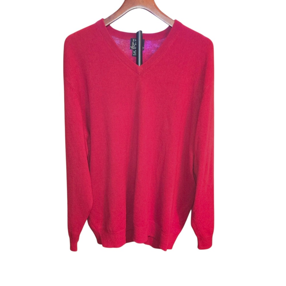 Jos. A. Bank 100% Cashmere Sweater Mens XXL Red V-Neck Traveler's Collection